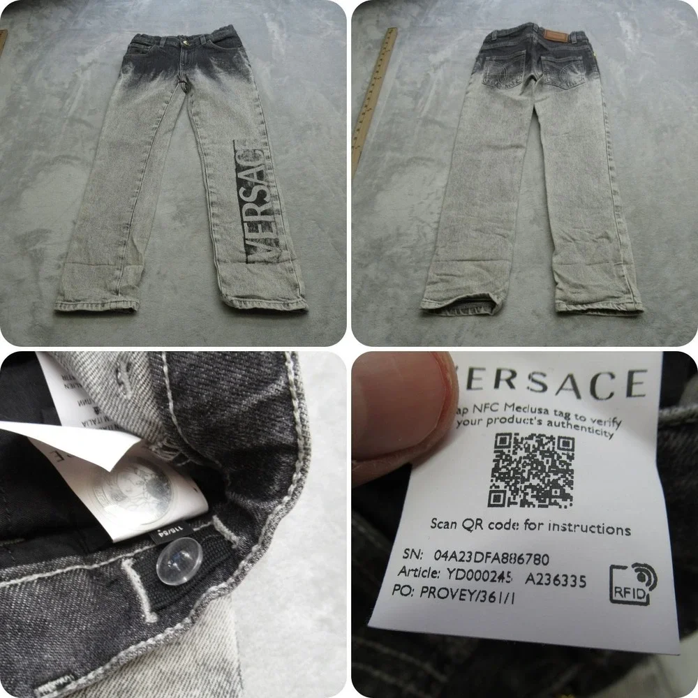 Versace Jeans Youth 6A 22X21 Gray Logo Graphic‎ Button Waist Straight Italy Made